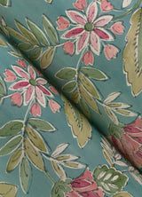 York Begonia Teal Floral Trail Wallpaper
