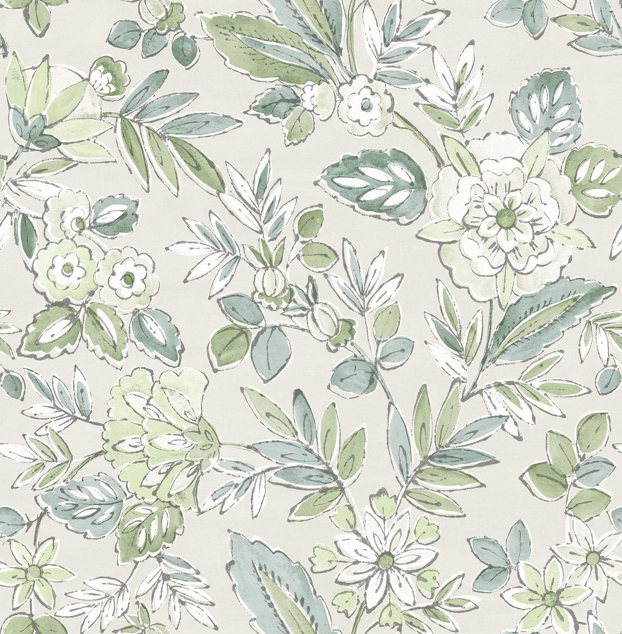 York Begonia Sea Green Floral Trail Wallpaper