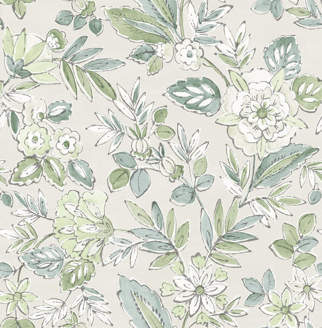 York Begonia Sea Green Floral Trail Wallpaper