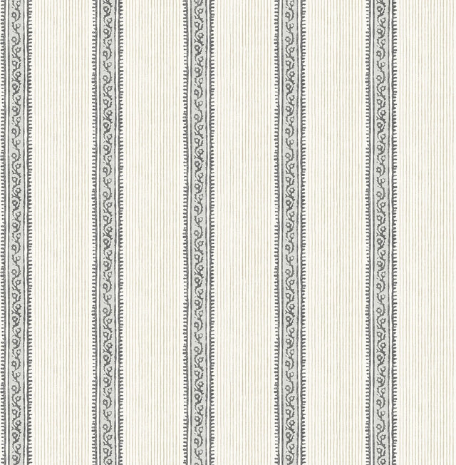 York Mandevilla Black Vine Stripe Wallpaper