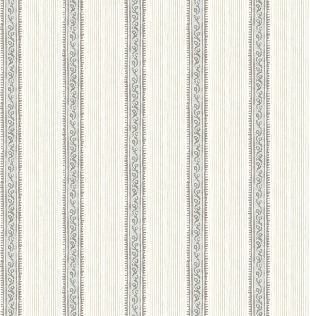 York Mandevilla Aqua Vine Stripe Wallpaper
