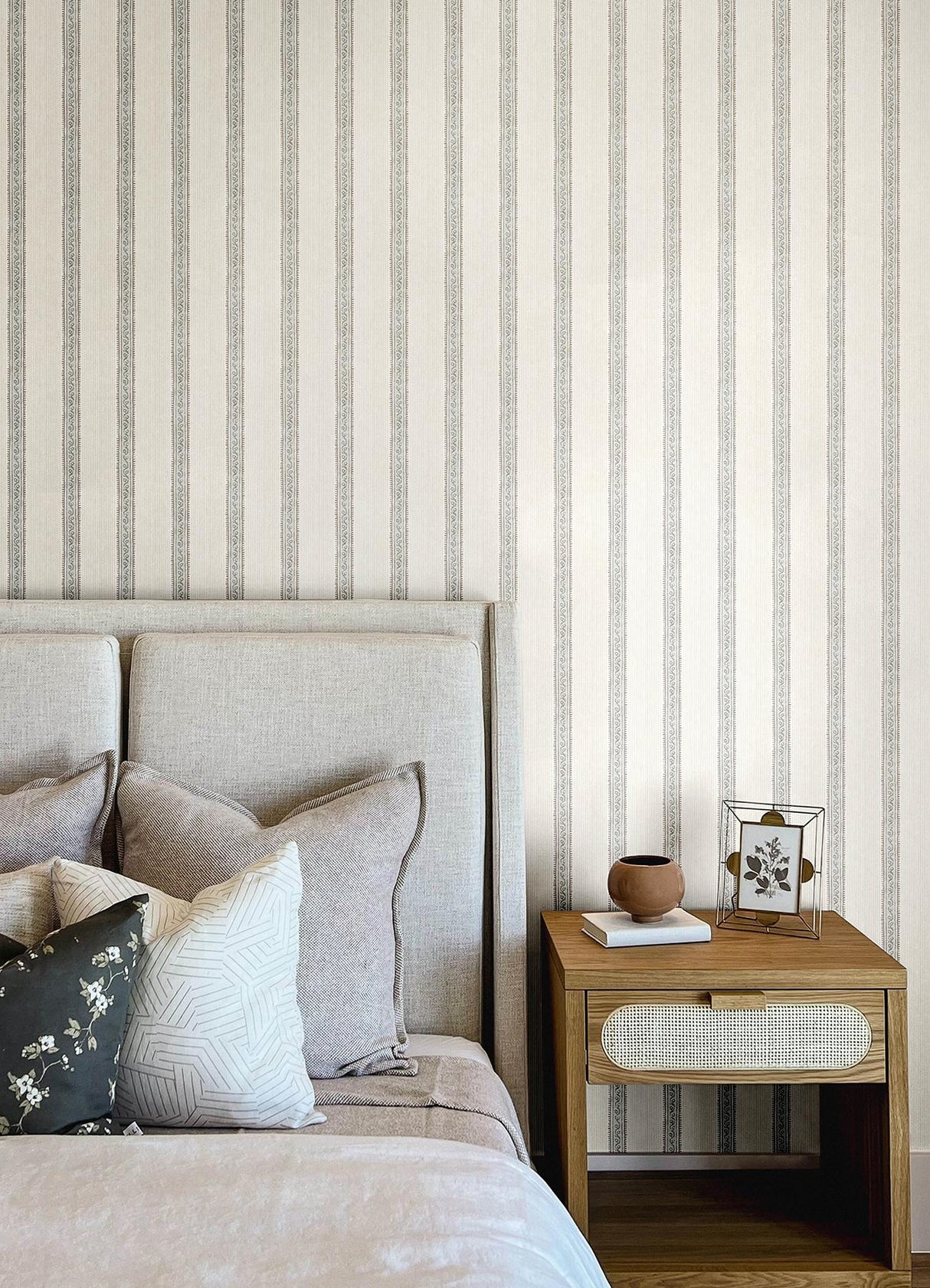 York Mandevilla Aqua Vine Stripe Wallpaper