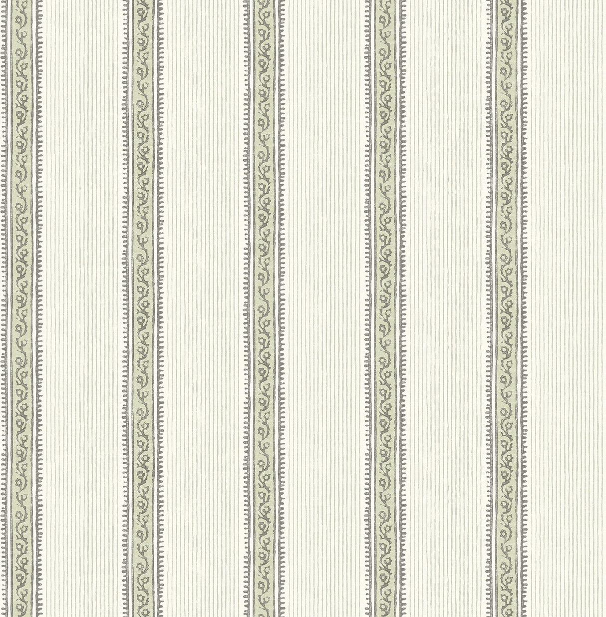 York Mandevilla Green Vine Stripe Wallpaper