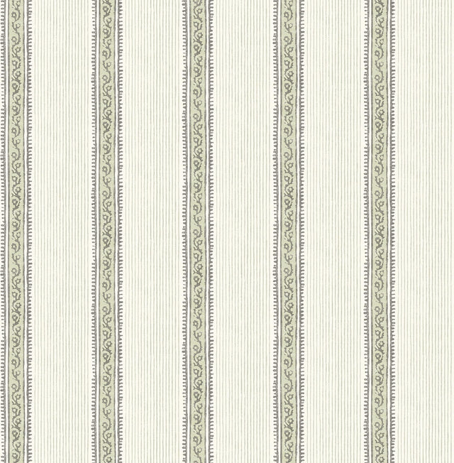 York Mandevilla Green Vine Stripe Wallpaper