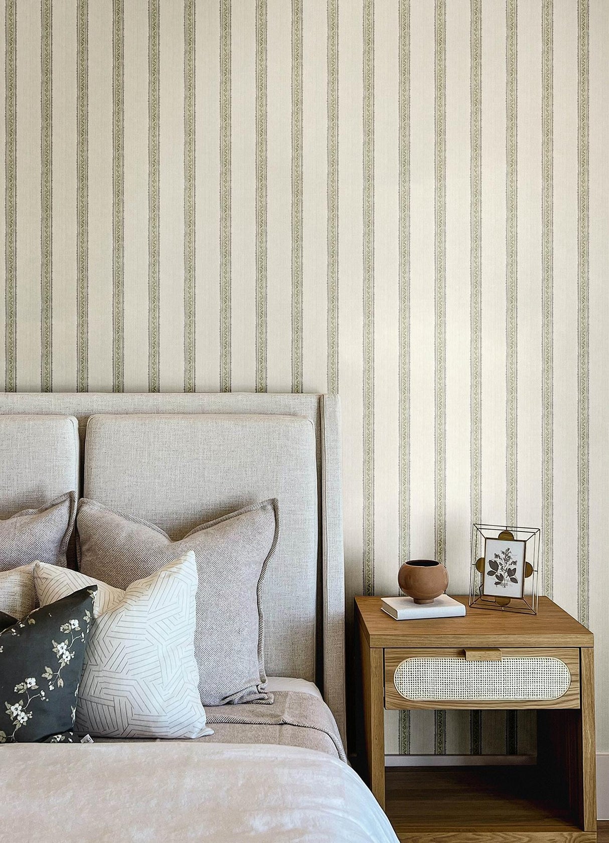 York Mandevilla Green Vine Stripe Wallpaper