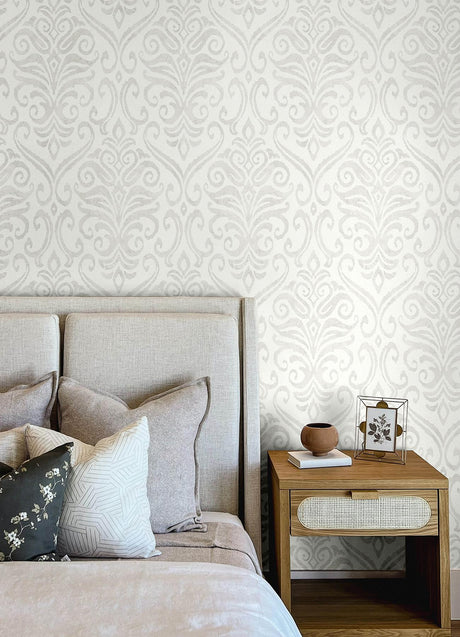 York Adavu Dove Damask Wallpaper