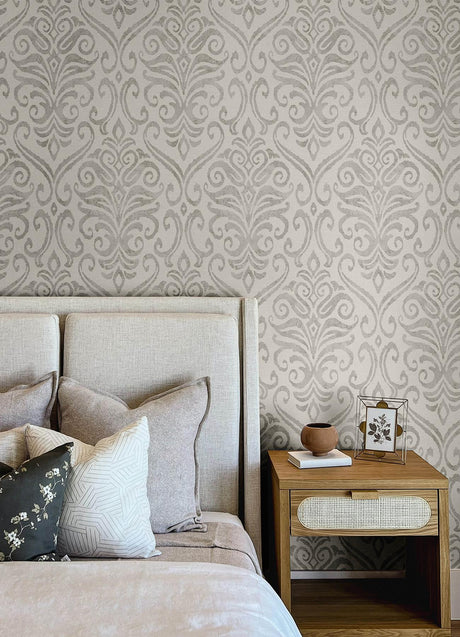 York Adavu Grey Damask Wallpaper