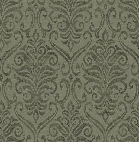 York Adavu Dark Green Damask Wallpaper