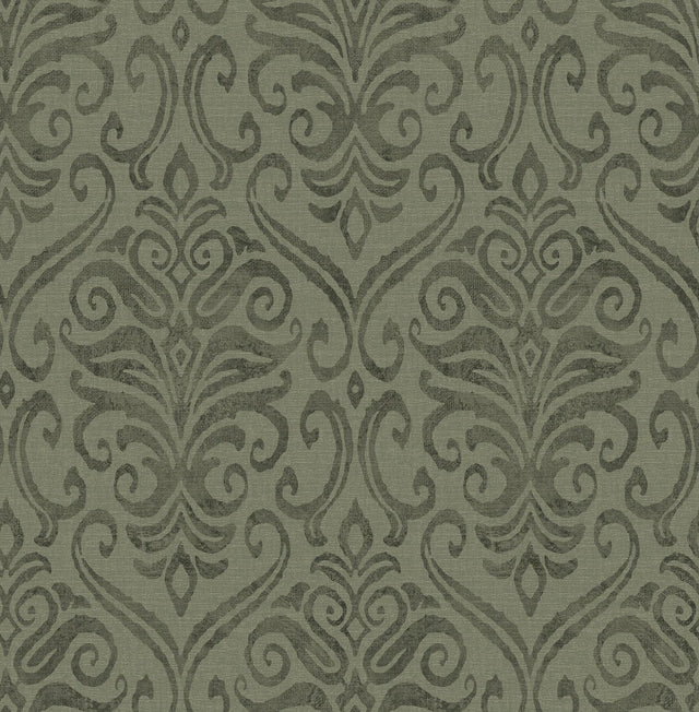 York Adavu Dark Green Damask Wallpaper