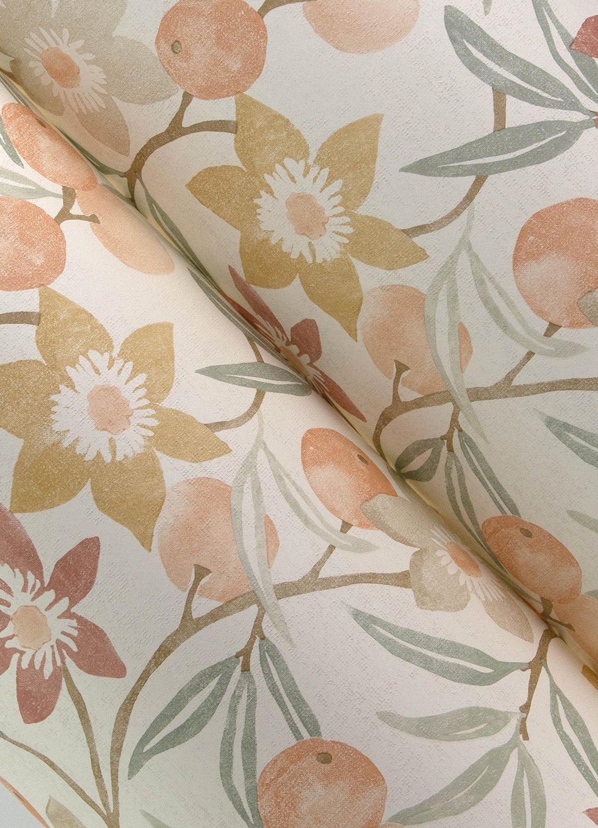 York Passiflora Peach Fruit and Floral Wallpaper