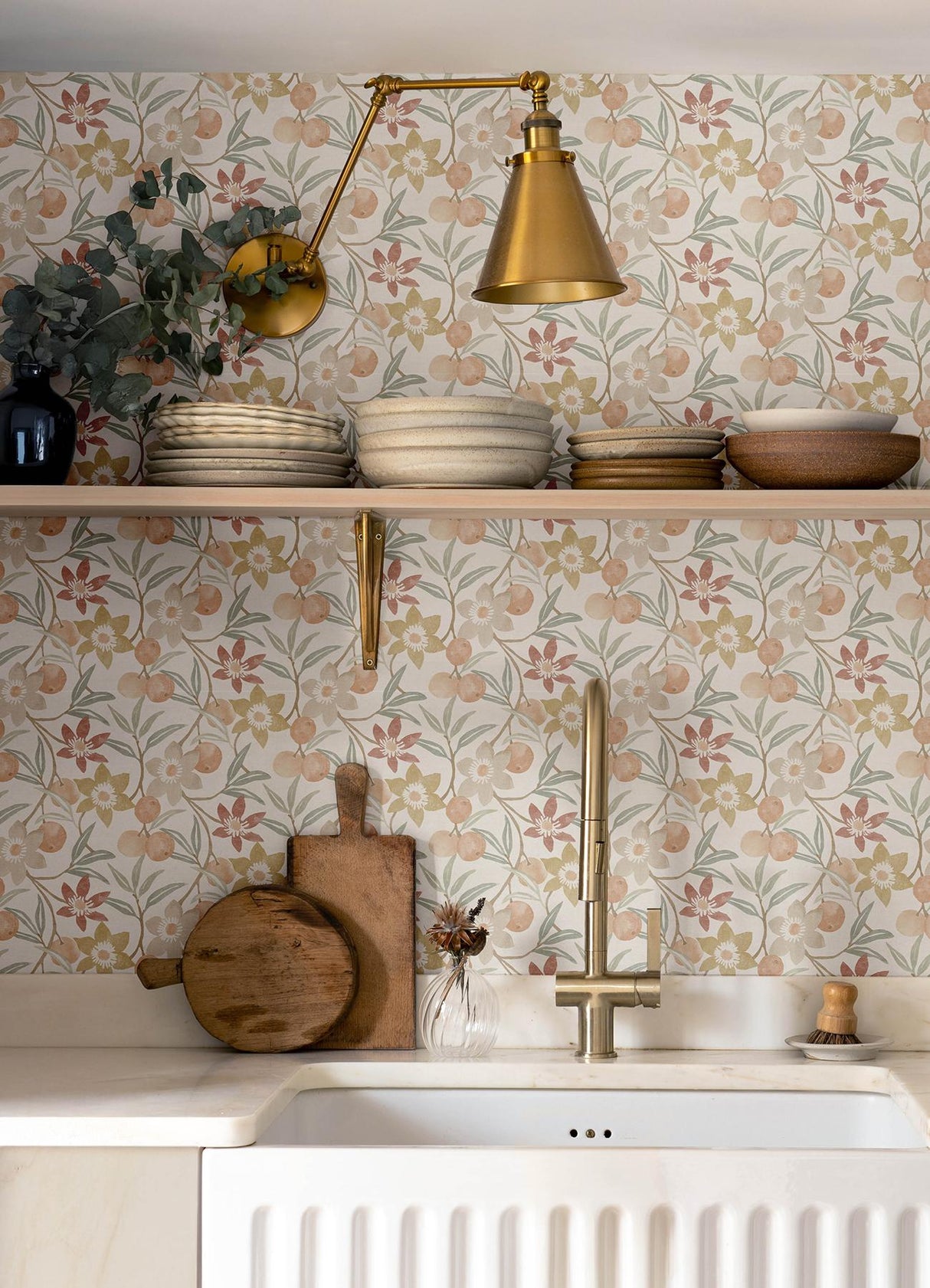 York Passiflora Peach Fruit and Floral Wallpaper