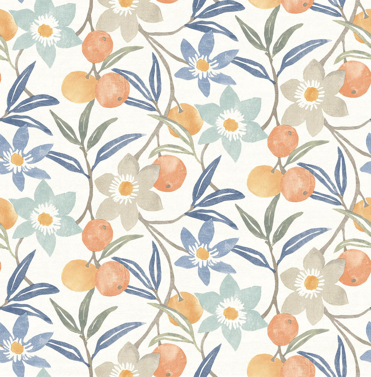 York Passiflora Blue Fruit and Floral Wallpaper