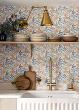 York Passiflora Blue Fruit and Floral Wallpaper