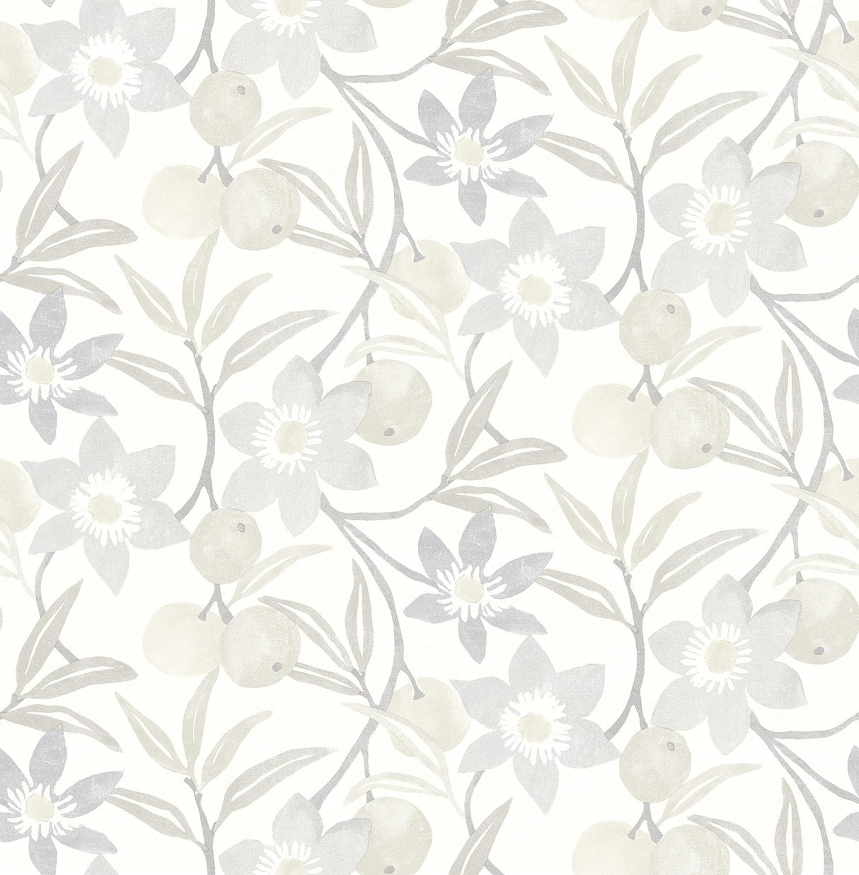 York Passiflora Grey Fruit and Floral Wallpaper