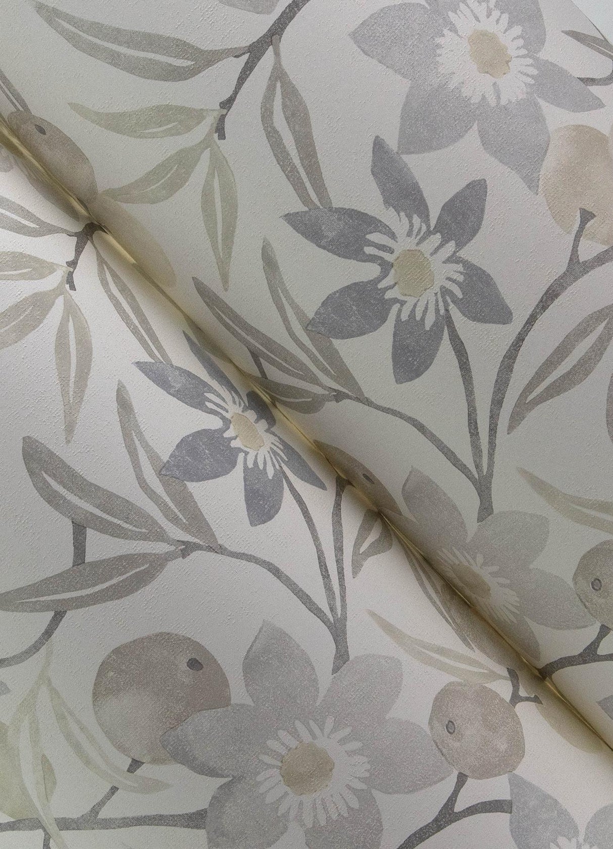 York Passiflora Grey Fruit and Floral Wallpaper