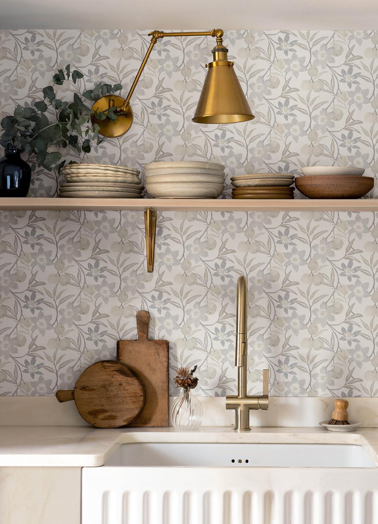 York Passiflora Grey Fruit and Floral Wallpaper