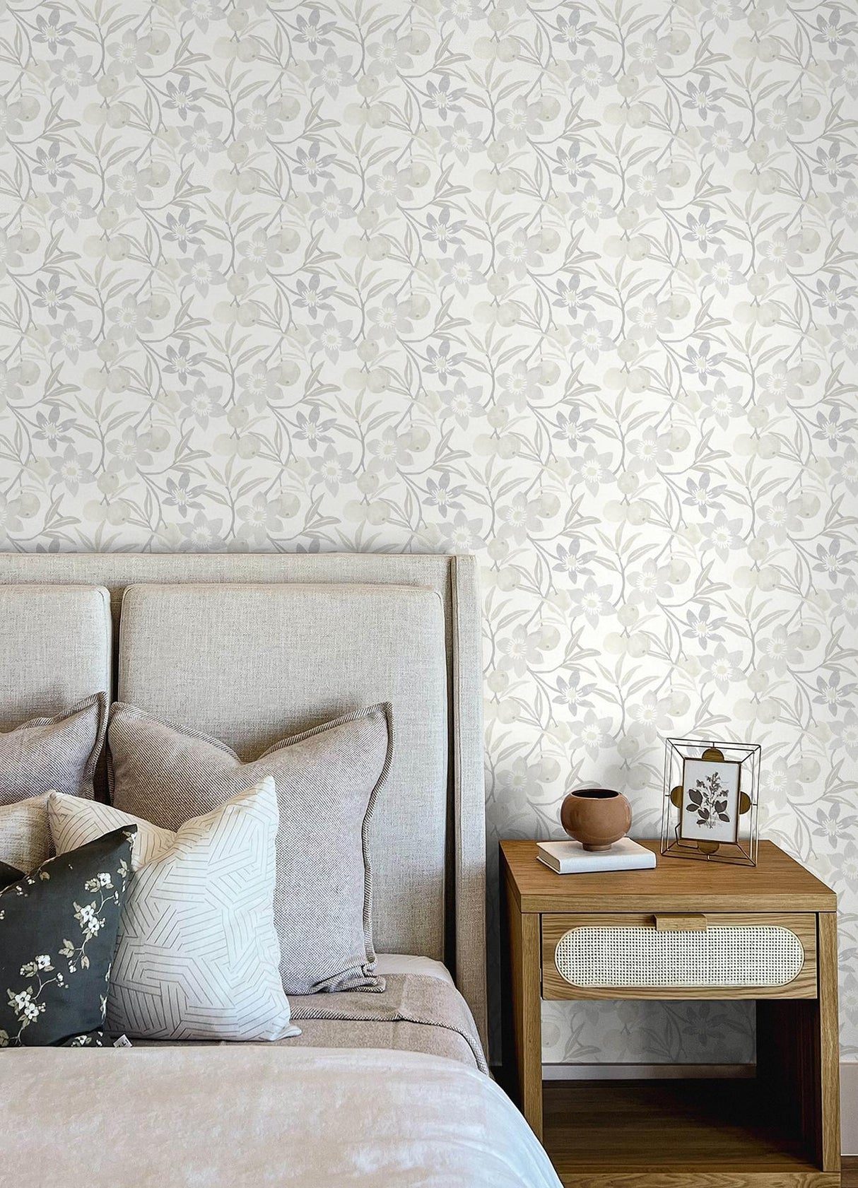York Passiflora Grey Fruit and Floral Wallpaper