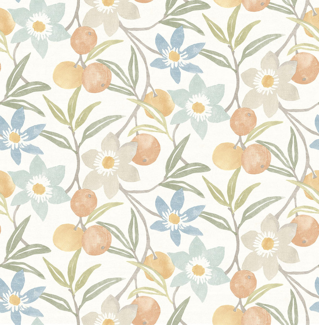 York Passiflora Apricot Fruit and Floral Wallpaper