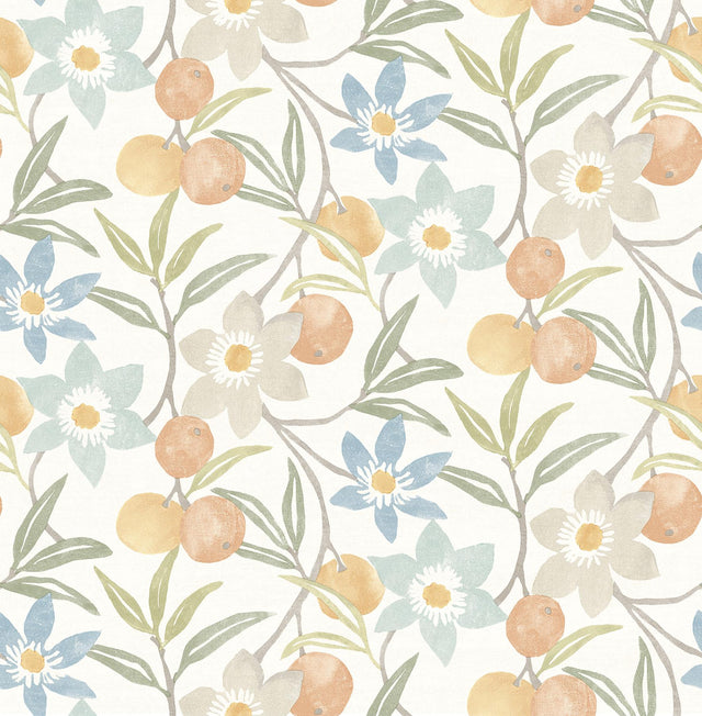 York Passiflora Apricot Fruit and Floral Wallpaper