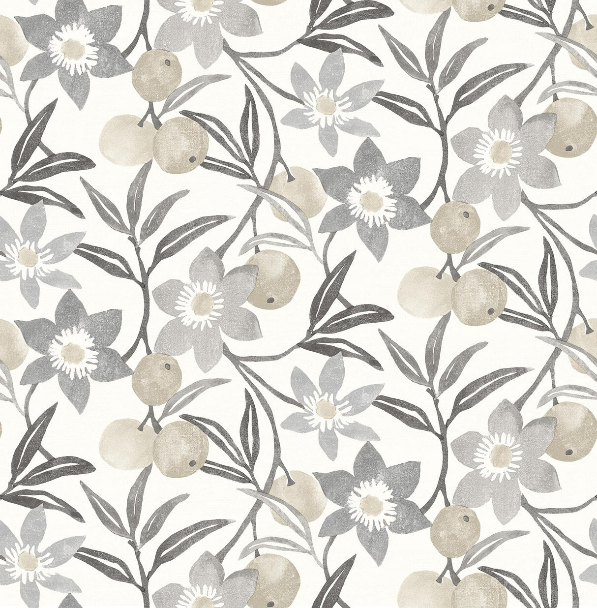 York Passiflora Charcoal Fruit and Floral Wallpaper