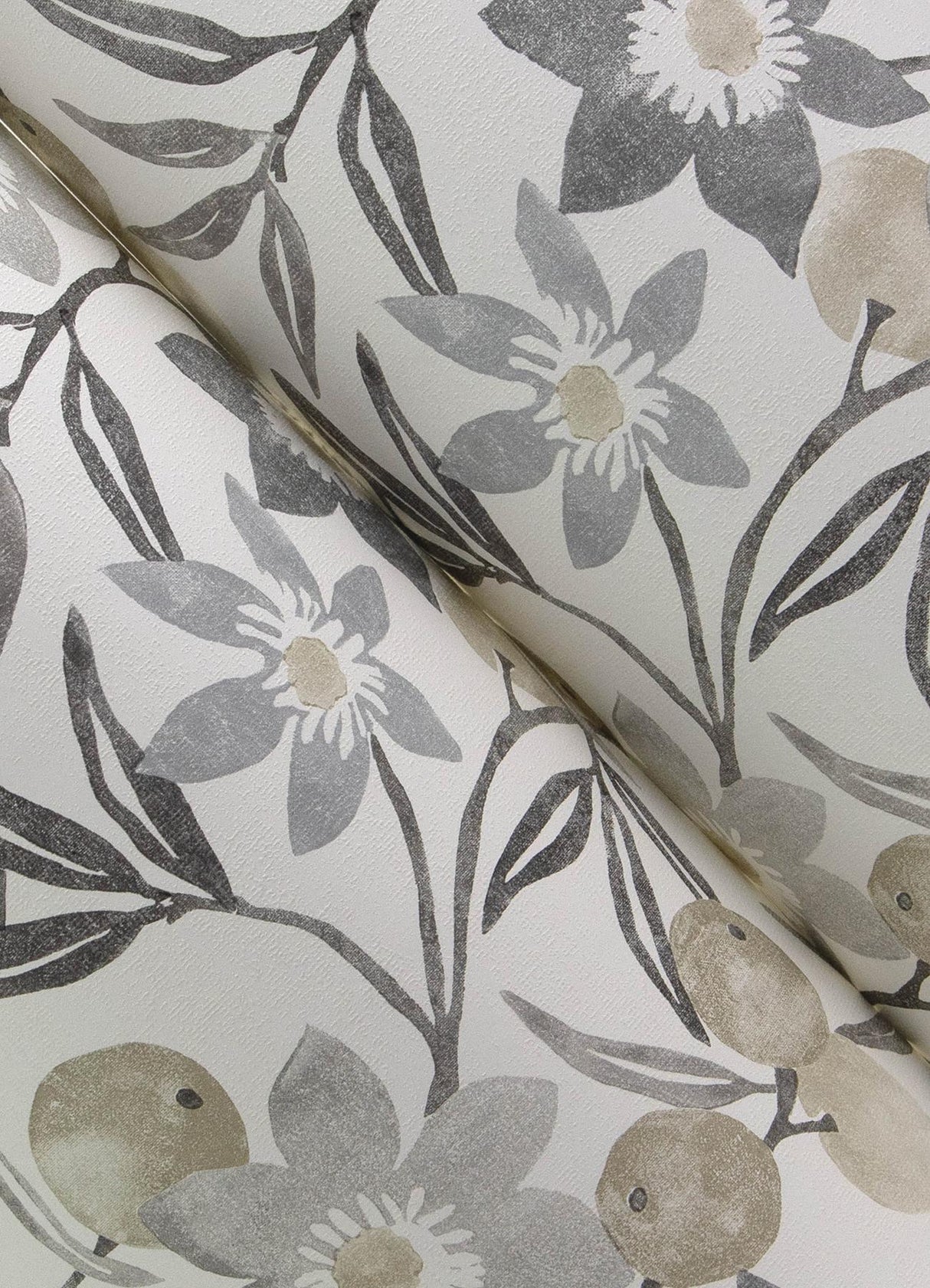 York Passiflora Charcoal Fruit and Floral Wallpaper