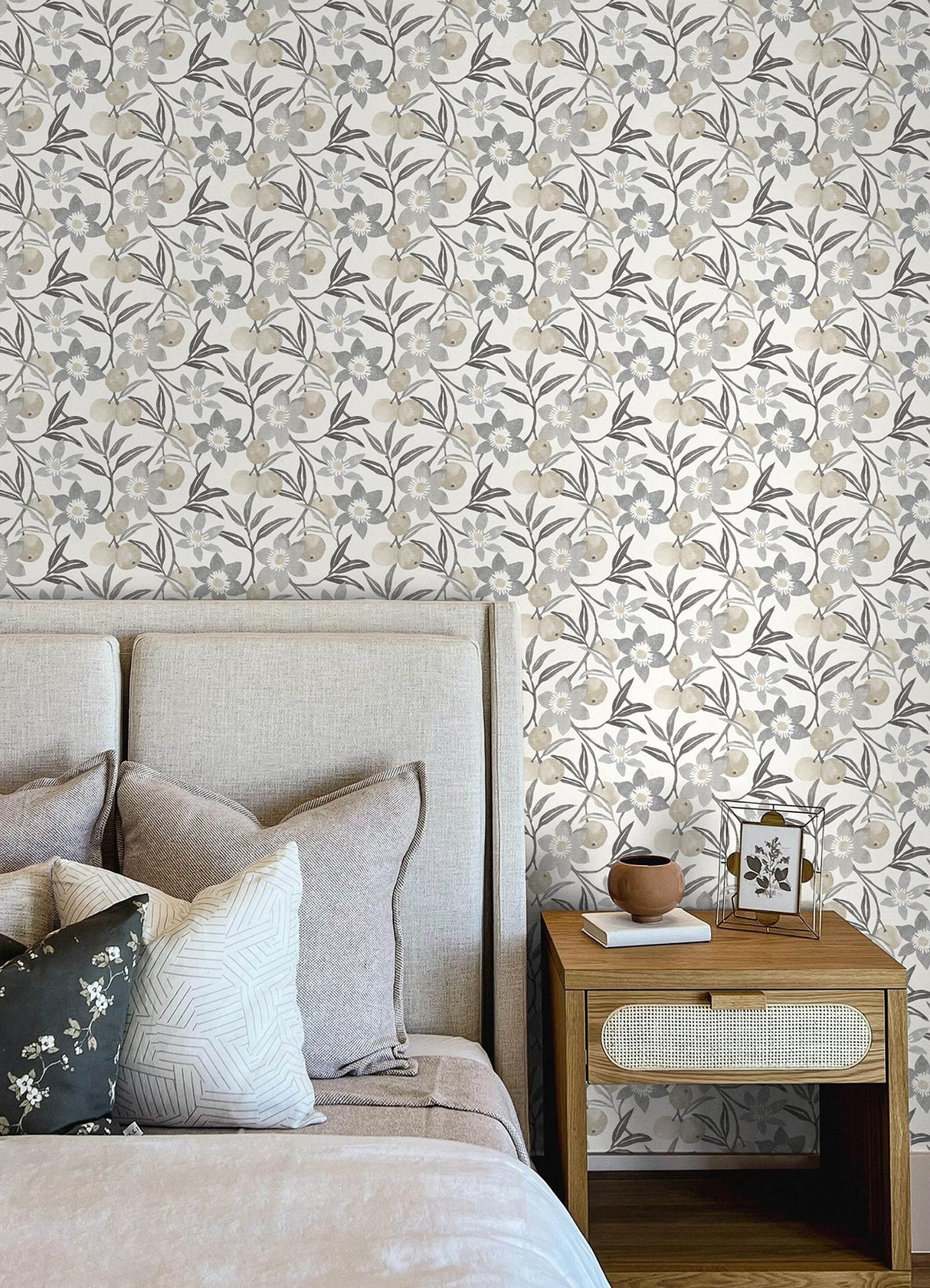 York Passiflora Charcoal Fruit and Floral Wallpaper