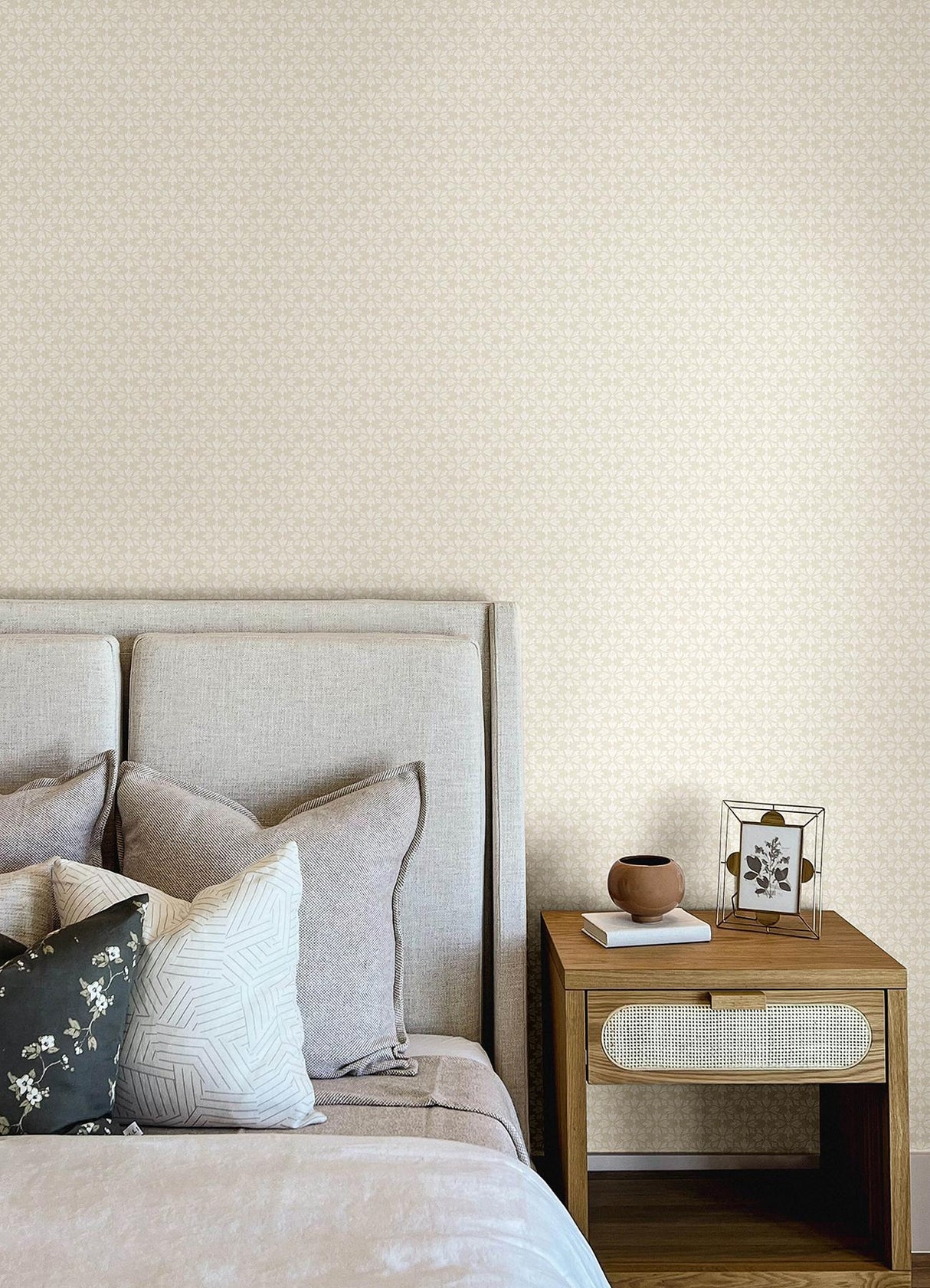 York Phlox Beige Floral Stamp Wallpaper
