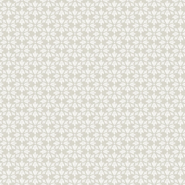 York Phlox Grey Floral Stamp Wallpaper