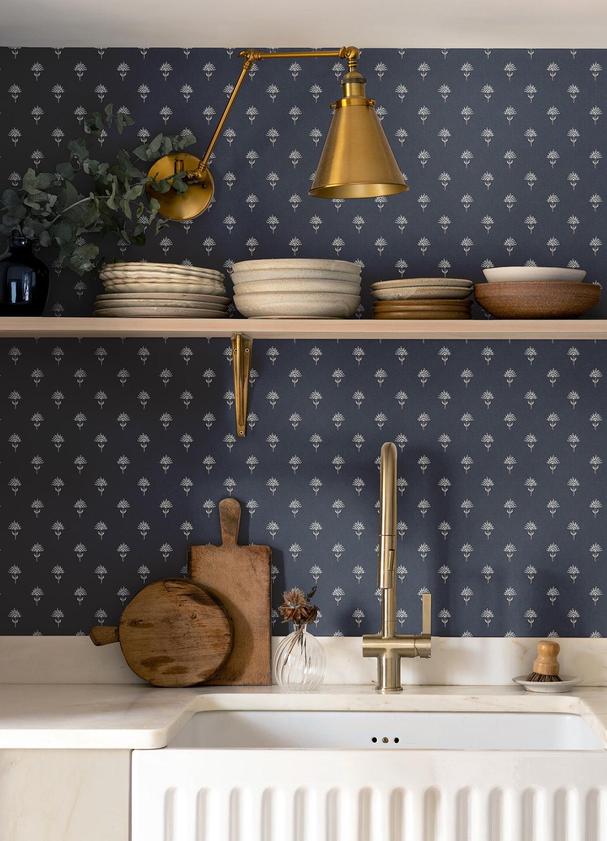 York Surdiva Indigo Floral Fan Wallpaper