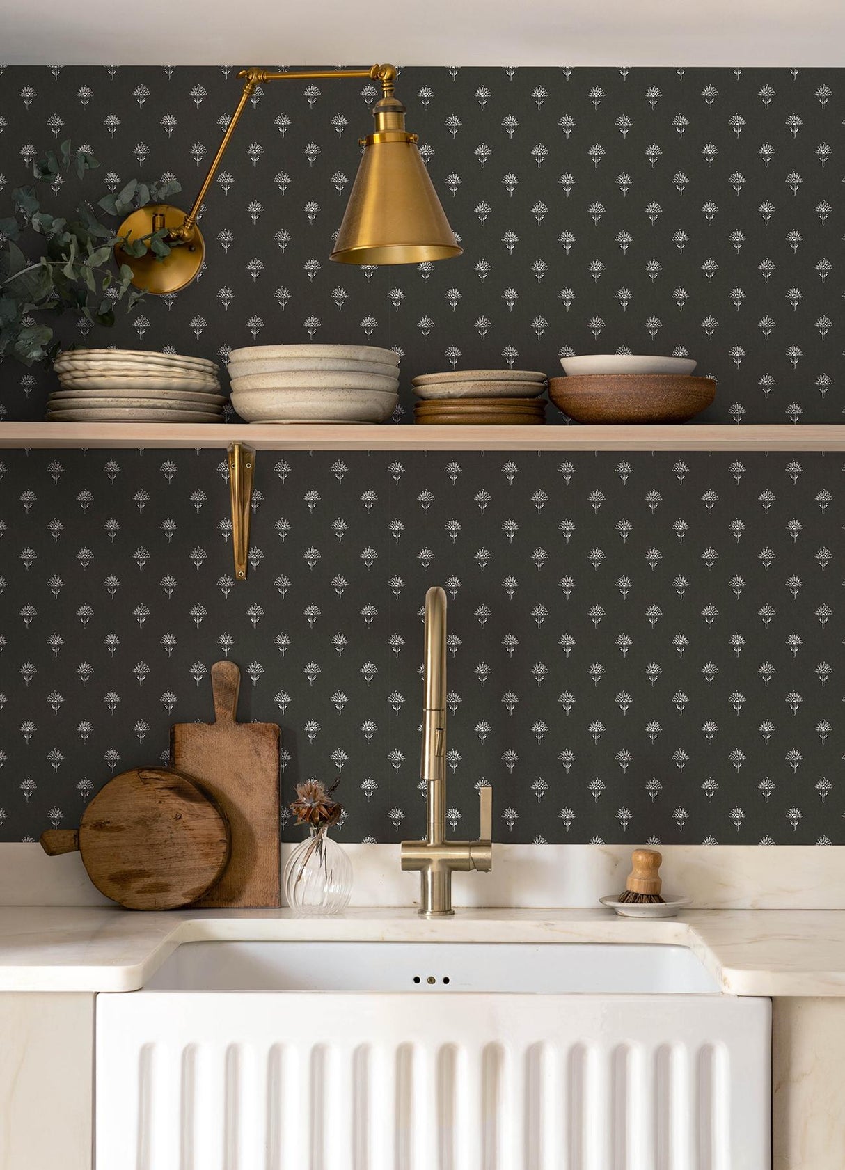 York Surdiva Black Floral Fan Wallpaper