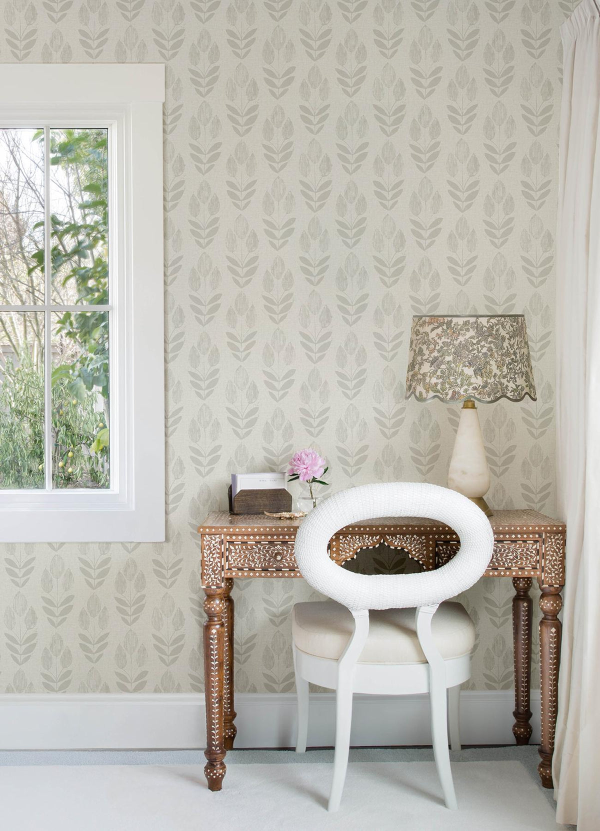 York Garland Light Grey Block Tulip Wallpaper