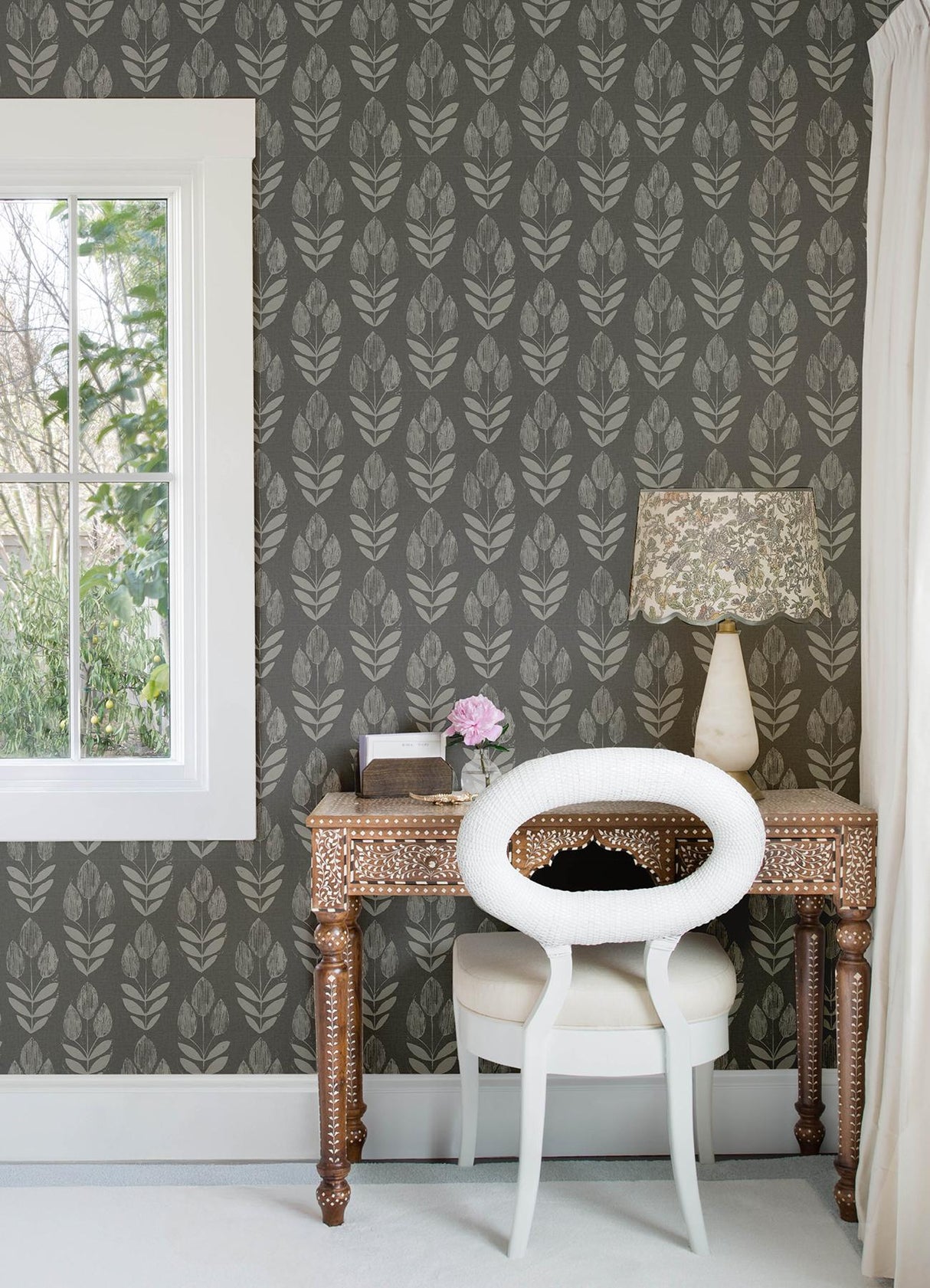 York Garland Charcoal Block Tulip Wallpaper