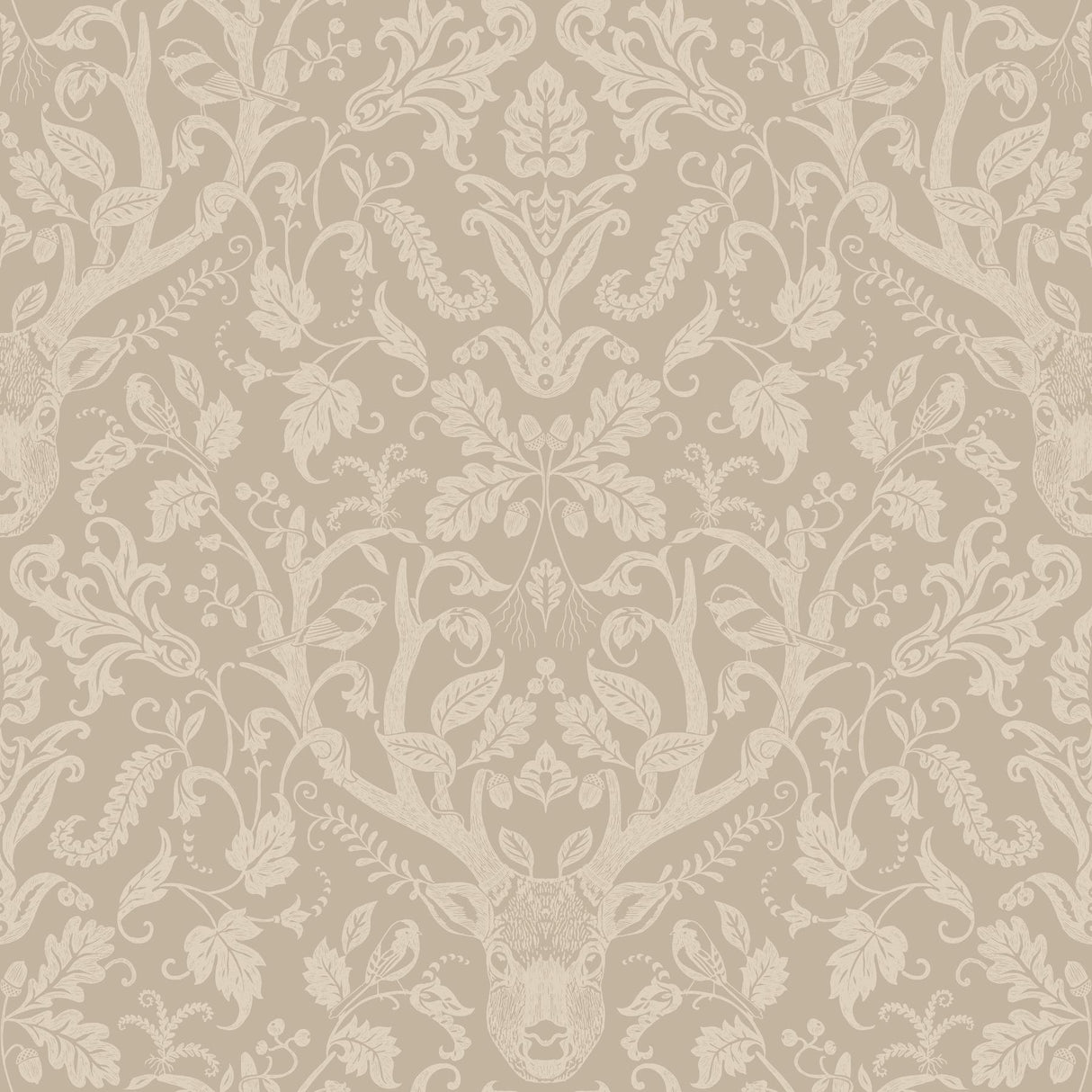 York Kiwassa Light Brown Antler Damask Wallpaper