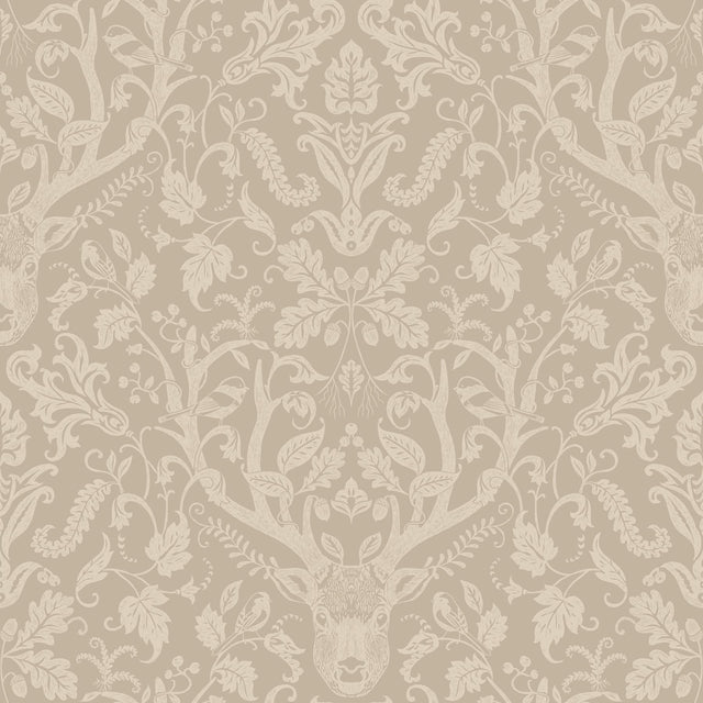 York Kiwassa Light Brown Antler Damask Wallpaper