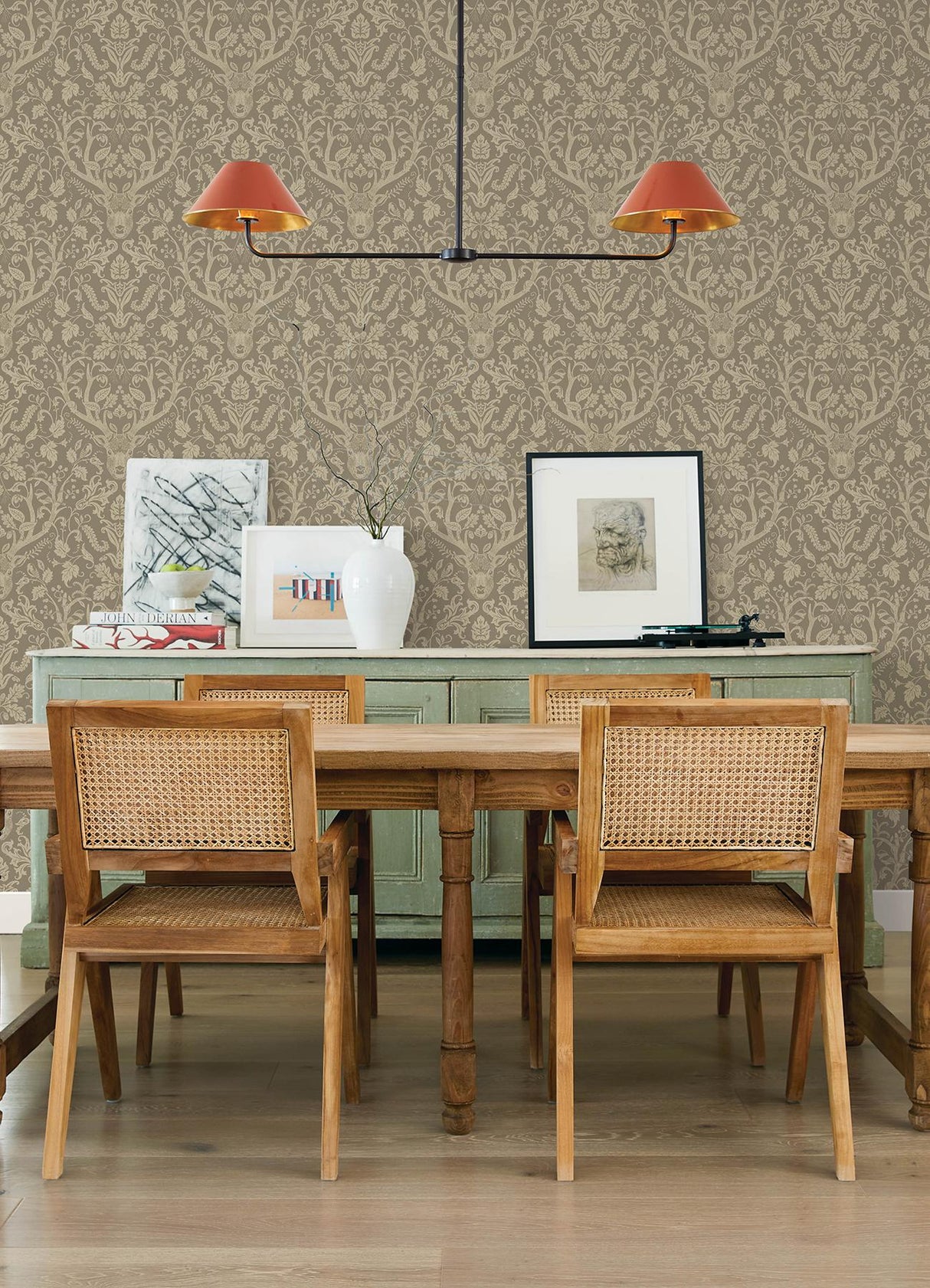 York Kiwassa Light Brown Antler Damask Wallpaper