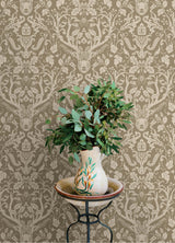 York Kiwassa Light Brown Antler Damask Wallpaper