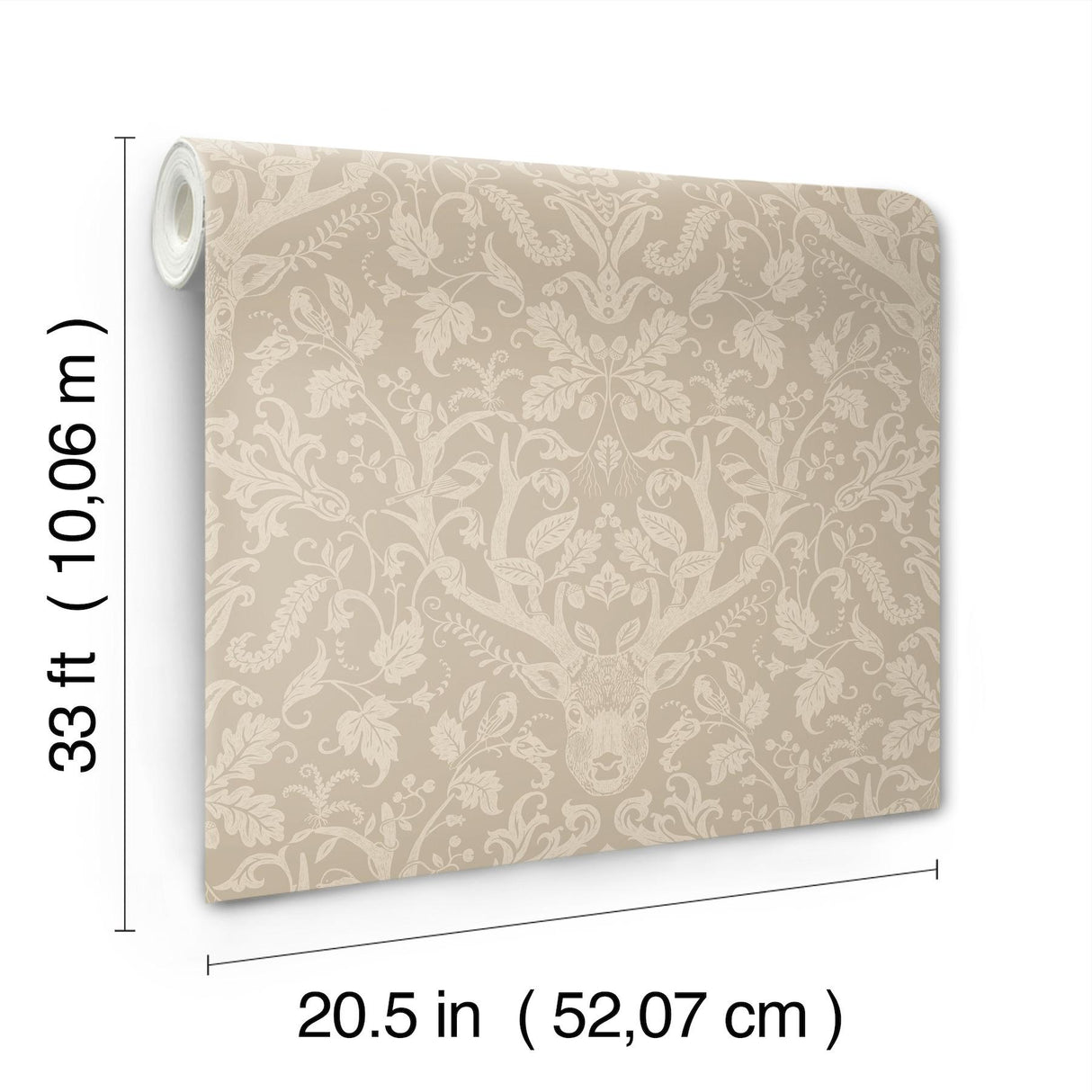 York Kiwassa Light Brown Antler Damask Wallpaper