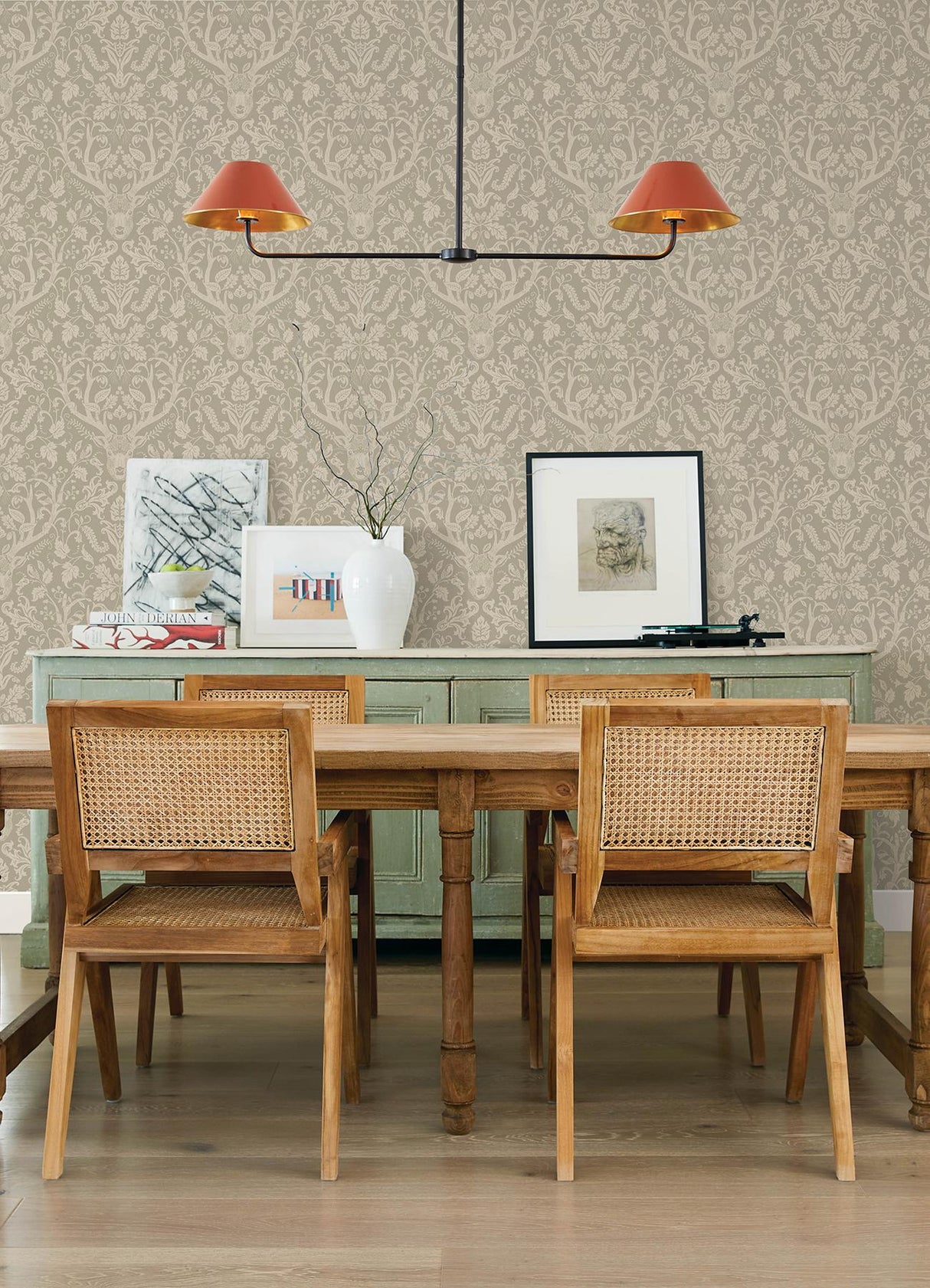 York Kiwassa Sage Antler Damask Wallpaper