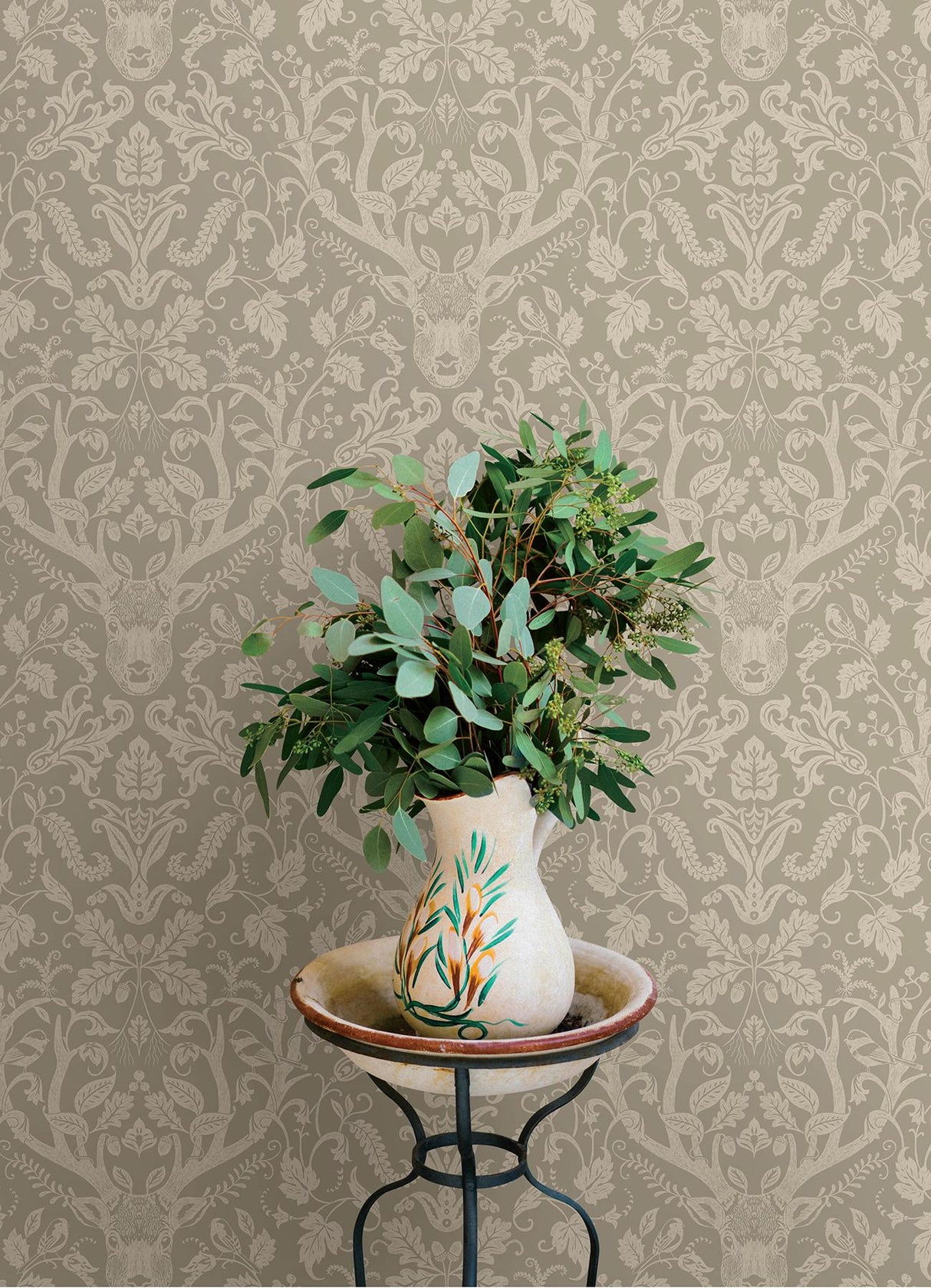 York Kiwassa Sage Antler Damask Wallpaper