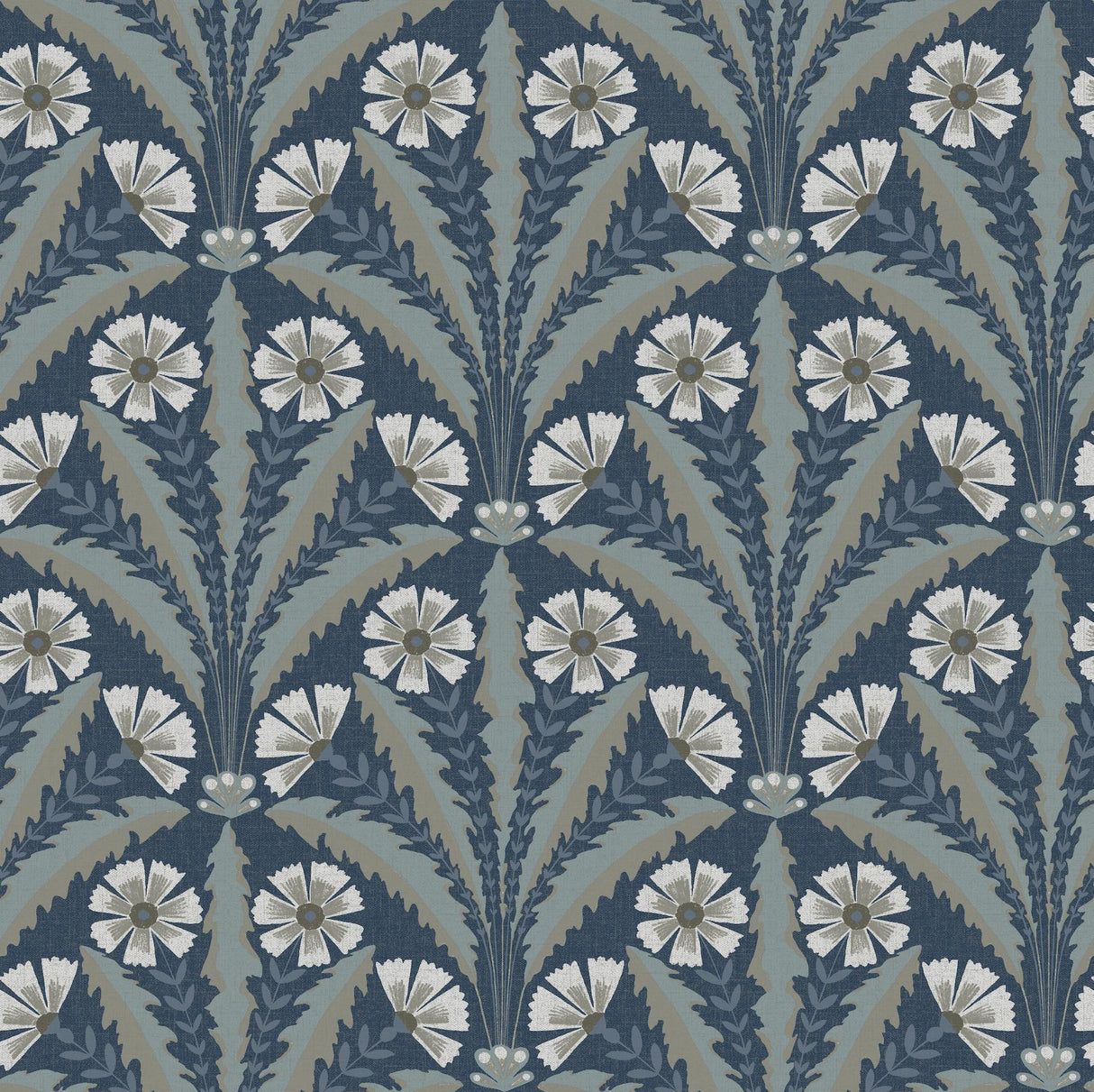 York Tap Root Dark Blue Floral Damask Wallpaper