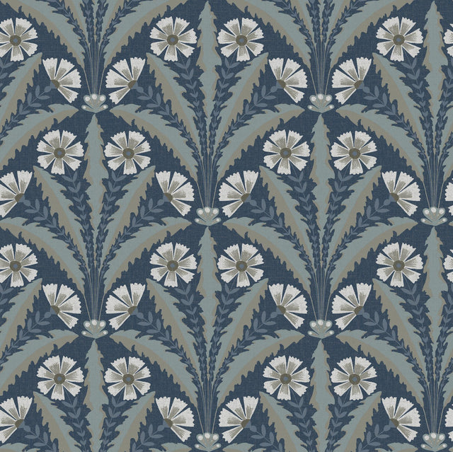 York Tap Root Dark Blue Floral Damask Wallpaper