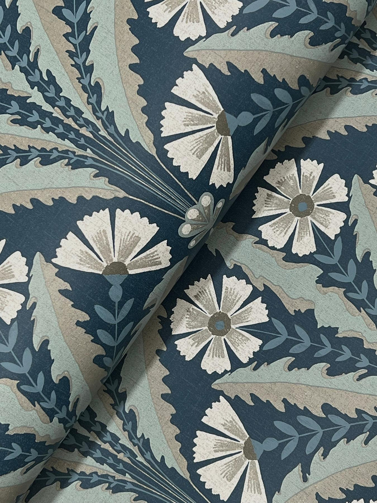 York Tap Root Dark Blue Floral Damask Wallpaper