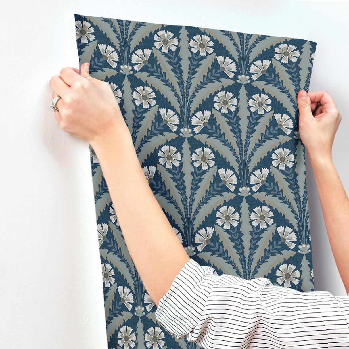 York Tap Root Dark Blue Floral Damask Wallpaper