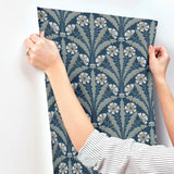 York Tap Root Dark Blue Floral Damask Wallpaper