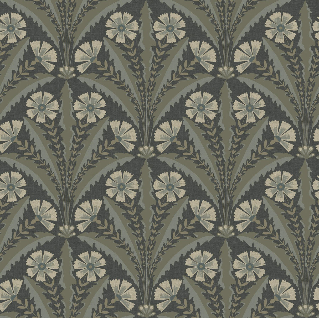 York Tap Root Charcoal Floral Damask Wallpaper