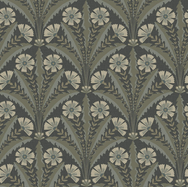 York Tap Root Charcoal Floral Damask Wallpaper