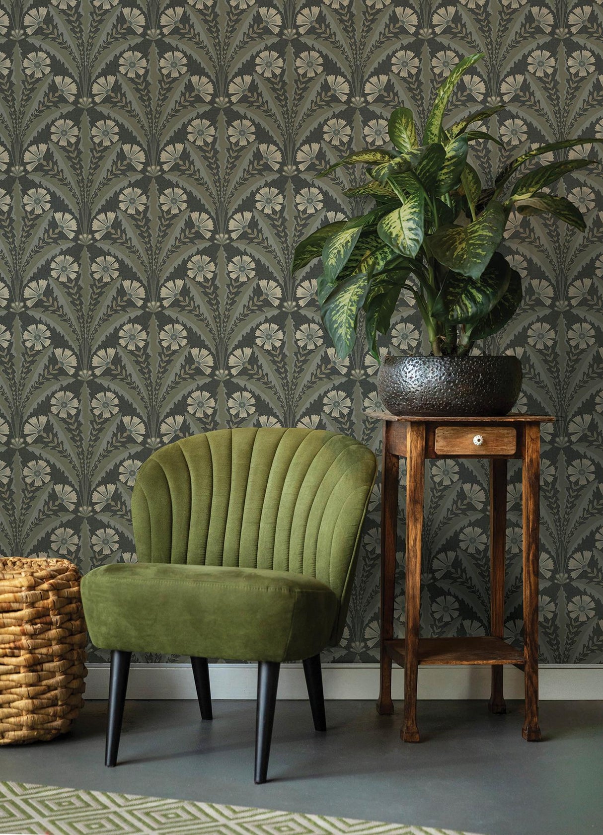 York Tap Root Charcoal Floral Damask Wallpaper