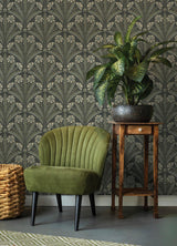 York Tap Root Charcoal Floral Damask Wallpaper