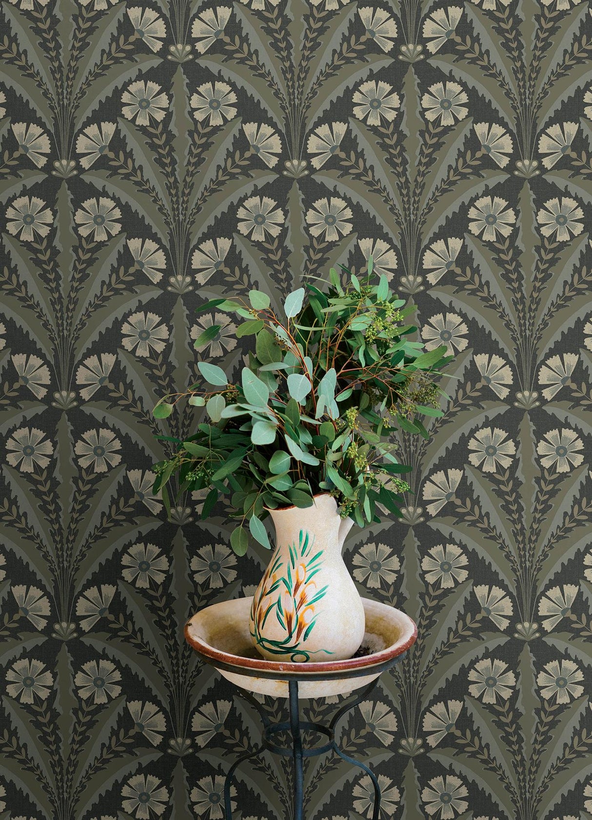 York Tap Root Charcoal Floral Damask Wallpaper