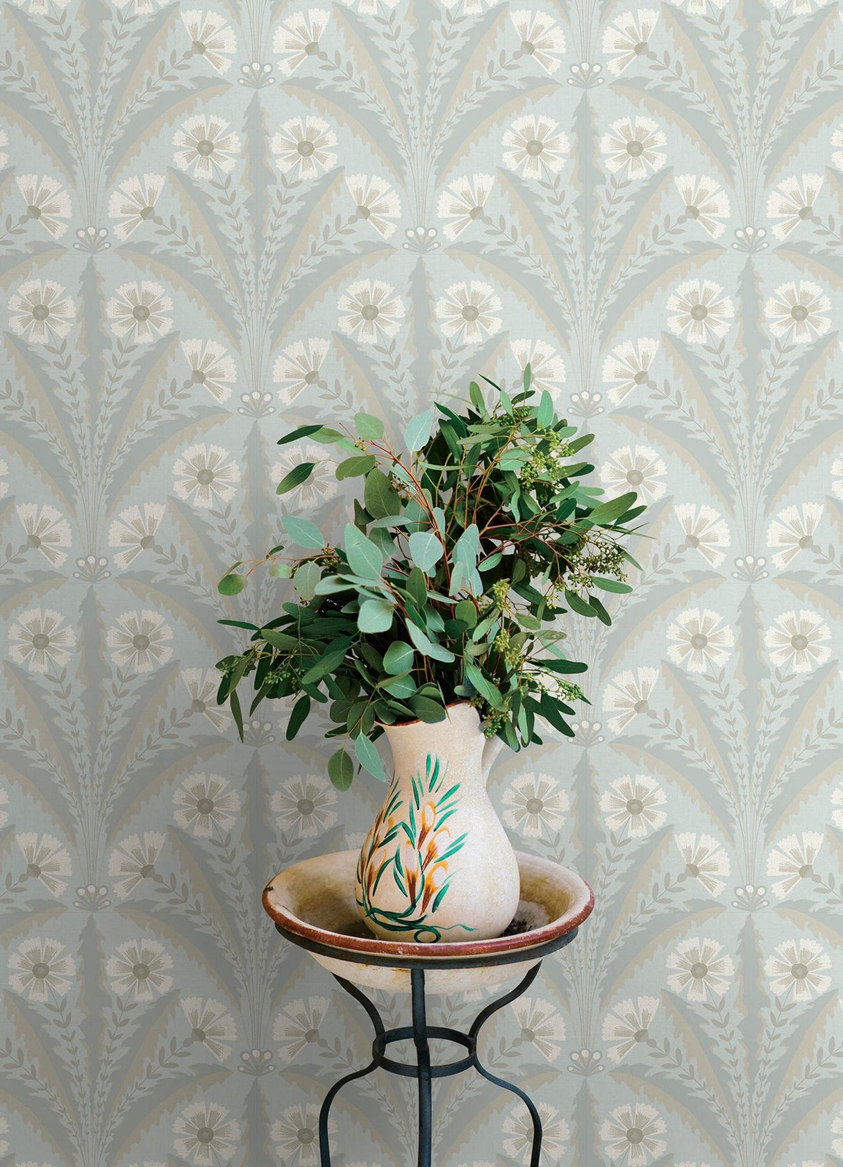 York Tap Root Light Blue Floral Damask Wallpaper